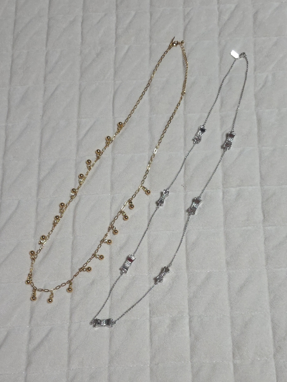 Gold and Silver Long Charm Necklaces - Bows & Beads- Women's Jewelry